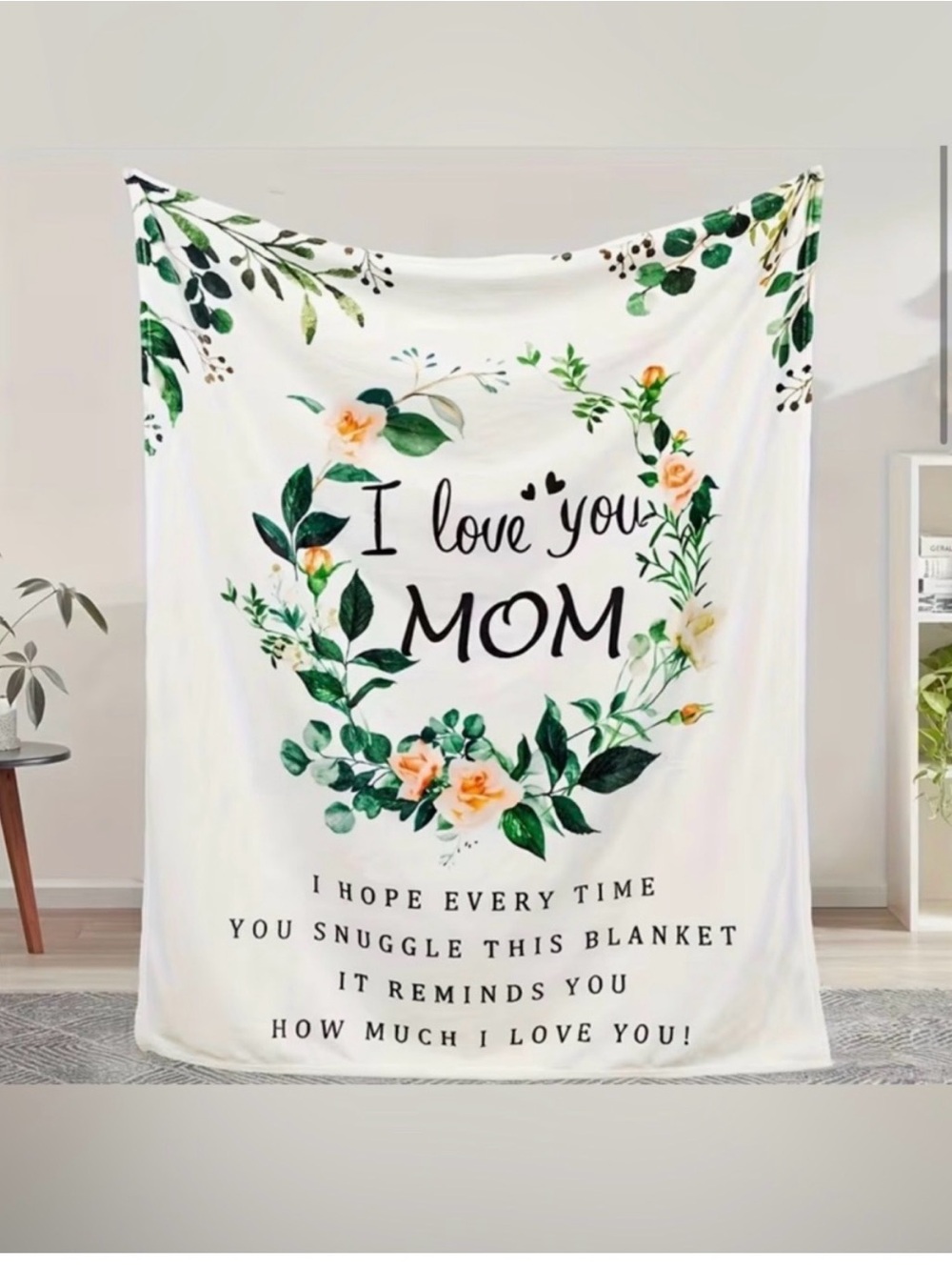 Floral 'I Love You MOM' White Cozy Throw Blanket - 50x60